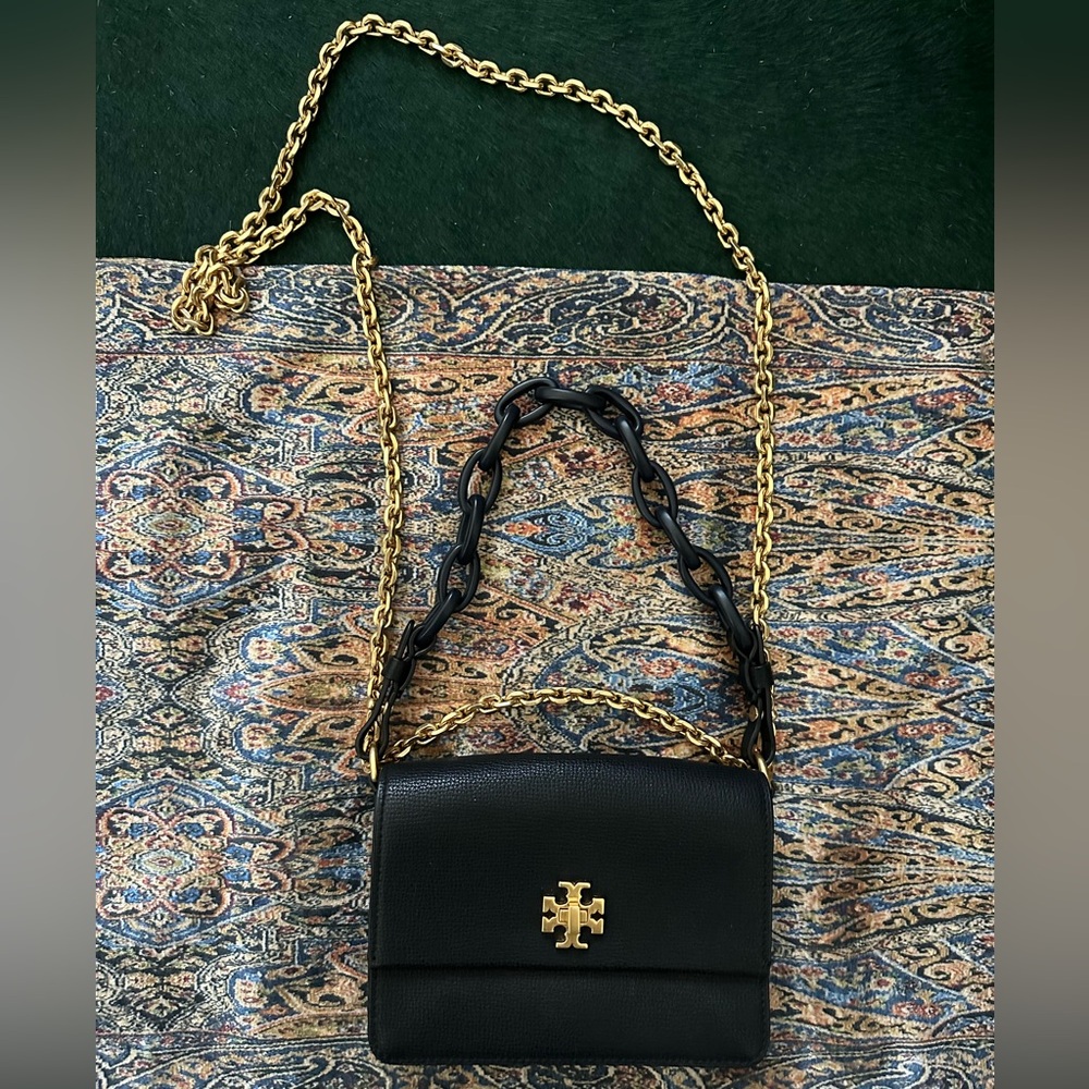 Tory Burch Kira Double Strap Mini Bag in Black Leather